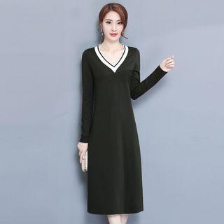 Long-sleeve A-line Midi Knit Dress