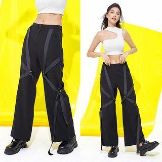 Eco-friendly Low-waist Belted Straight-cut Pants