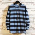 Long-sleeve Color Panel Striped T-shirt