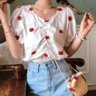 Fruit Embroidered Short-sleeve Cropped Blouse