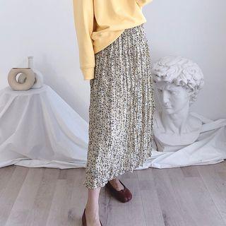 Floral Print Midi Chiffon Crinkle Skirt