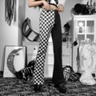 Checkered Panel Boot-cut Pants