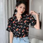 Short-sleeve Polka Dot Strawberry Print Shirt As Shown In Figure - One Size
