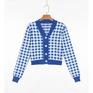 Plaid Cardigan Blue & White - One Size