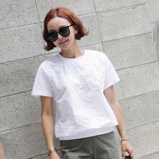 Flower Appliqu  Blouson T-shirt
