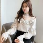 Bell-sleeve Mesh Panel Dotted Blouse