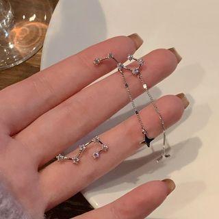 Star Rhinestone Fringed Earring 1 Pair - Asymmetric - Silver - One Size