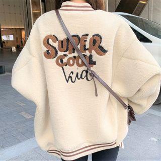 Letter Embroidered Drop-shoulder Zip Jacket