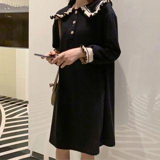 Ruffle Trim Long-sleeve A-line Polo Dress