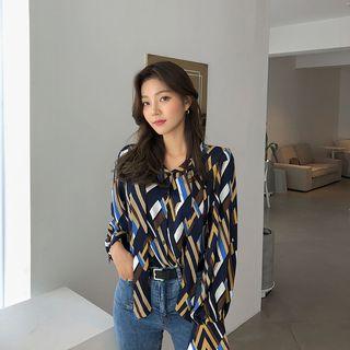 Scarf-neck Geo Pattern Blouse