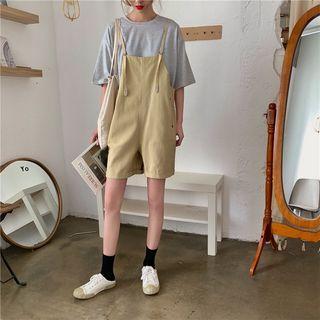 Pinstriped Elbow-sleeve T-shirt / Plain Jumper Shorts
