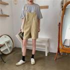 Pinstriped Elbow-sleeve T-shirt / Plain Jumper Shorts