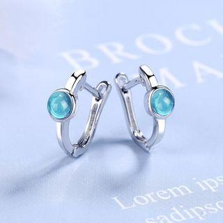 Bead Hoop Earring 1 Pair - Silver & Blue - One Size