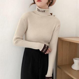 Long-sleeve Lettering Turtleneck Knit Top