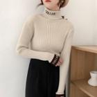 Long-sleeve Lettering Turtleneck Knit Top