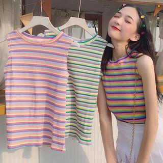 Rainbow-stripe Sleeveless Rib Knit Top