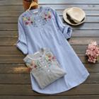 Tab-sleeve Embroidery Long Blouse