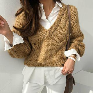 Handmade V-neck Chunky Sweater