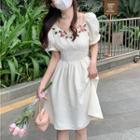 Short-sleeve Flower Accent A-line Dress