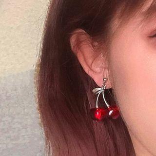 Faux Crystal Cherry Dangle Earring 1 Pair - 0693a - Silver - One Size