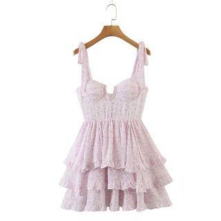 Sleeveless Floral Layered Mini A-line Dress