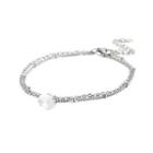 Simple And Fashion Geometric White Cubic Zirconia 316l Stainless Steel Double-layer Bracelet Silver - One Size