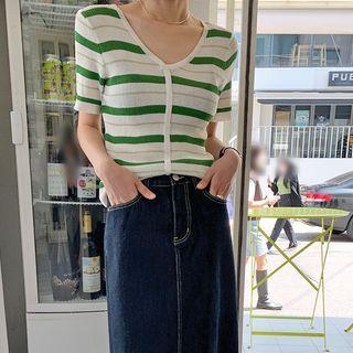 V-neck Stripe Mock Cardigan