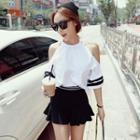 Elbow-sleeve Short-sleeve Cartoon Printed Crewneck T-shirt