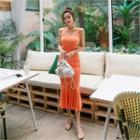 Cross-strap Back Ruffle-hem Dress