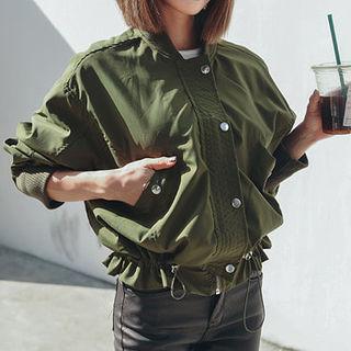 Drawstring-waist Zip-up Flight Jacket
