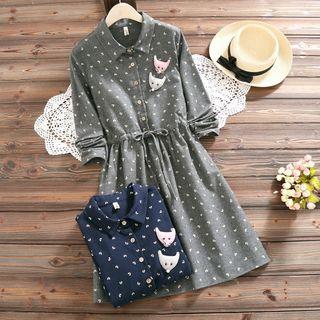 Mouse Applique Patterned Midi Dress