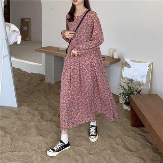 Single-breasted Blazer / Floral Long-sleeve Midi A-line Dress