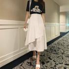 Asymmetric Shirred Long Skirt