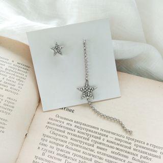 Non-matching Rhinestone Star Dangle Earring As Shown In Figure - One Size