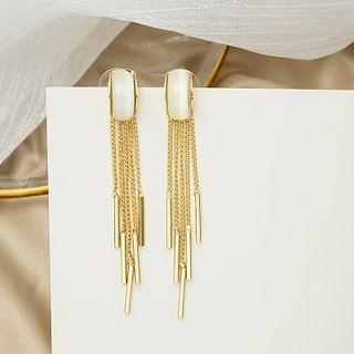 Cat Eye Stone Alloy Fringed Earring 1 Pair - E3428 - White - One Size
