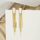 Cat Eye Stone Alloy Fringed Earring 1 Pair - E3428 - White - One Size