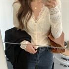 Long-sleeve V-neck Lace Slim-fit Blouse
