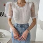 Puff-sleeve Tulle Knit Top