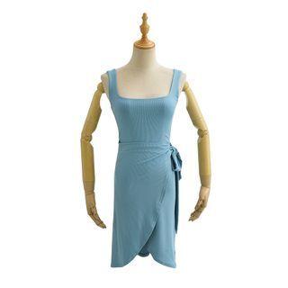 Sleeveless Plain Mini Wrap Dress