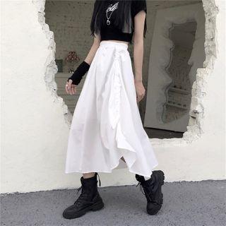 Asymmetrical Midi Drawstring Skirt