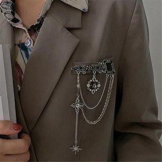 Rhinestone Chained Alloy Brooch Silver - One Size
