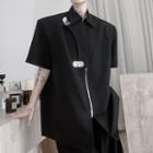 Elbow-sleeve Shoulder Padded Metal Hinge Zip Shirt
