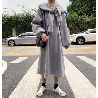 Mock Two Piece Lace-up Oversized Dress Gray - One Size