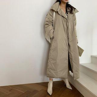 Funnel-neck Padding Coat With Sash