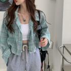 Plaid Cropped Shirt Green - One Size