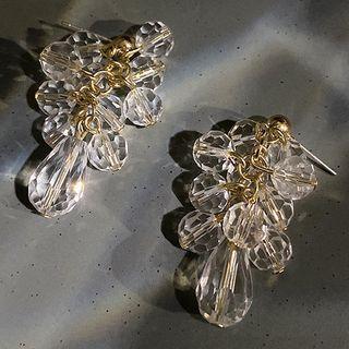 Rhinestone Grape Stud Earring 1 Pair - Silver Stud - Transparent & Gold - One Size