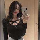 Lace Cross Strap Long-sleeve T-shirt
