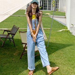 Washed Straight Leg Denim Dungarees