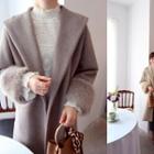 Faux-fur Trim Wool Blend Coat With Sash