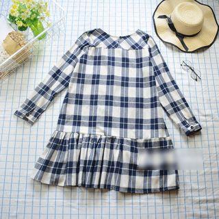 Plaid Long-sleeve Linen Cotton Dress